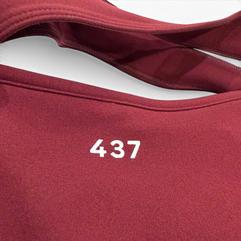 437 Four Three Seven Women XL Black Cherry Cross Back Ruched Athletic Top - Picture 3 of 6